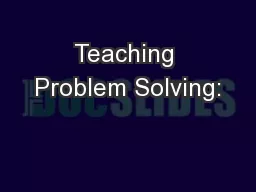 Teaching Problem Solving: