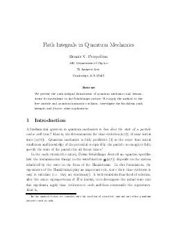 Path Integrals in Quantum Mechanics Dennis V
