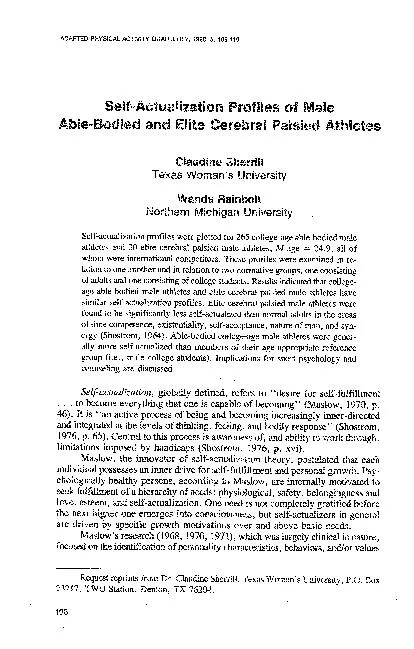 ADAPTED PHYSICAL ACTIVITY QUARTERLY, 1988, Self-Actualization Profiles
