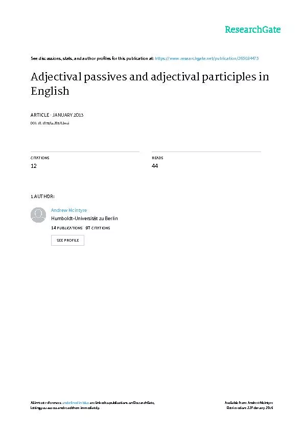 Adjectival passives and adjectival participles in English Andrew McInt
