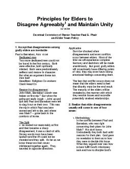 Principles for Elders to  Disagree Agreeably and Maintain Unity 10/16/