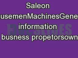 Saleon AmusemenMachinesGeneral information for busness propetorsowners