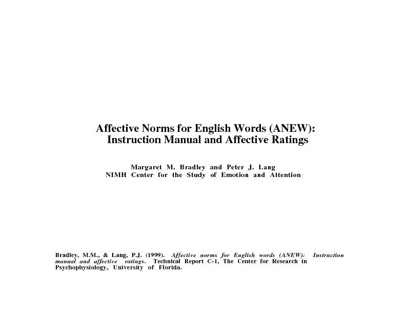 Affective norms for English words (ANEW):  Instruction     affective