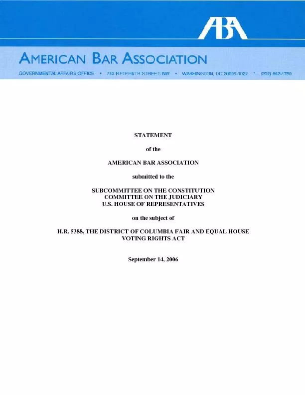 AMERICAN BAR ASSOCIATION SUBCOMMITTEE ON THE CONSTITUTION COMMITTEE ON