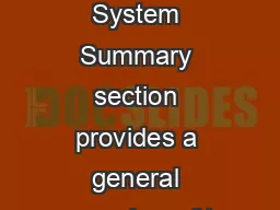 SYSTEM SUMMARY System Summary section provides a general overview of t