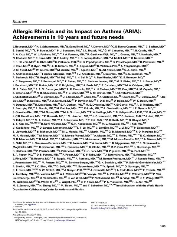 AllergicRhinitisanditsImpactonAsthma(ARIA):Achievementsin10yearsandfut