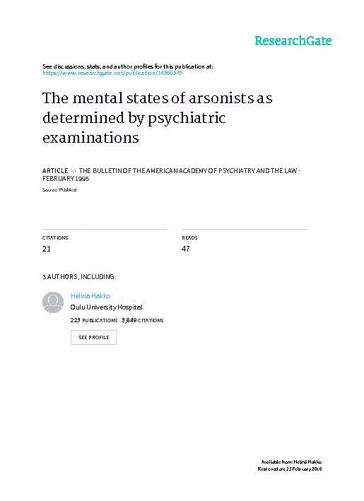 The Mental State of Arsonists as Determined by Forensic Psychiatric Ex