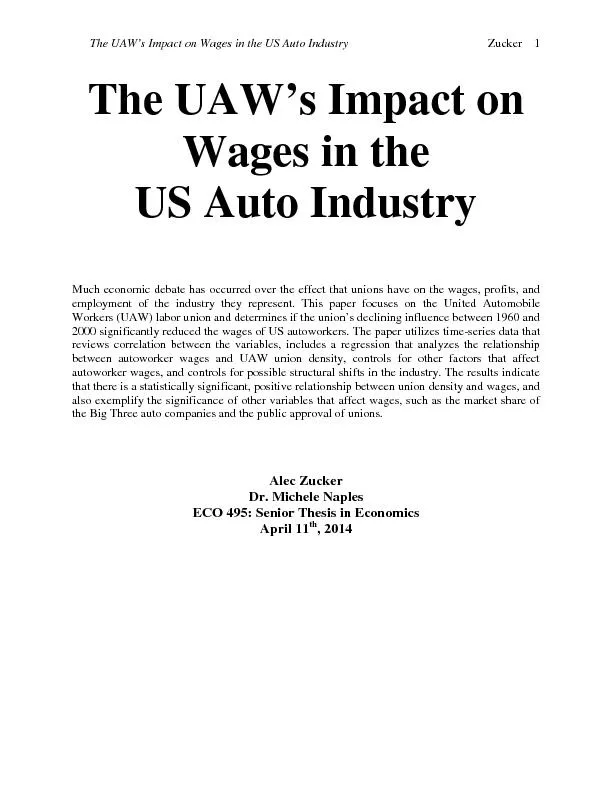 The UAW’s Impact on Wages in the US Auto IndustryZucker