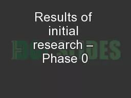 Results of initial research – Phase 0