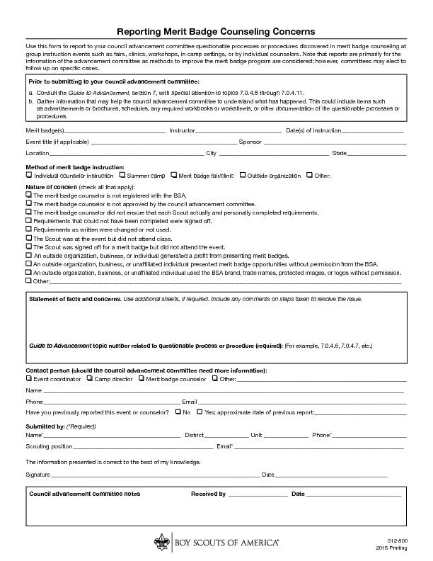 Reporting Merit Badge Counseling ConcernsUse this form to report to yo