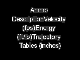 Ammo DescriptionVelocity (fps)Energy (ft/lb)Trajectory Tables (inches)