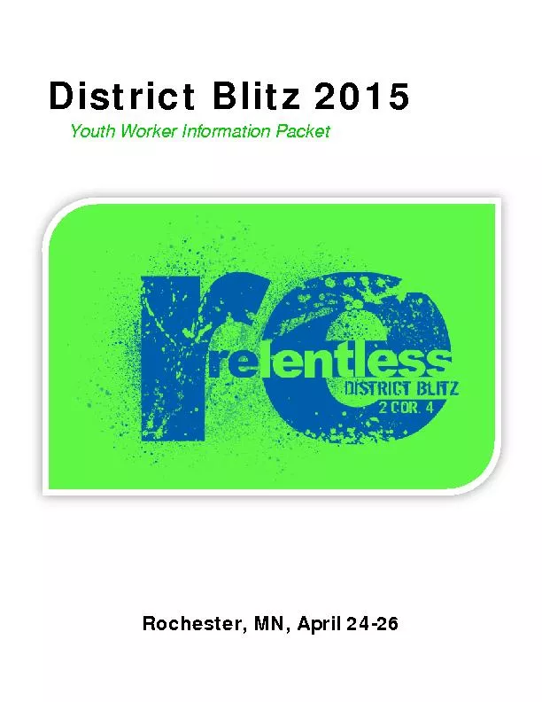 District Blitz 2015Youth Worker Information PacketRochester, MN, April