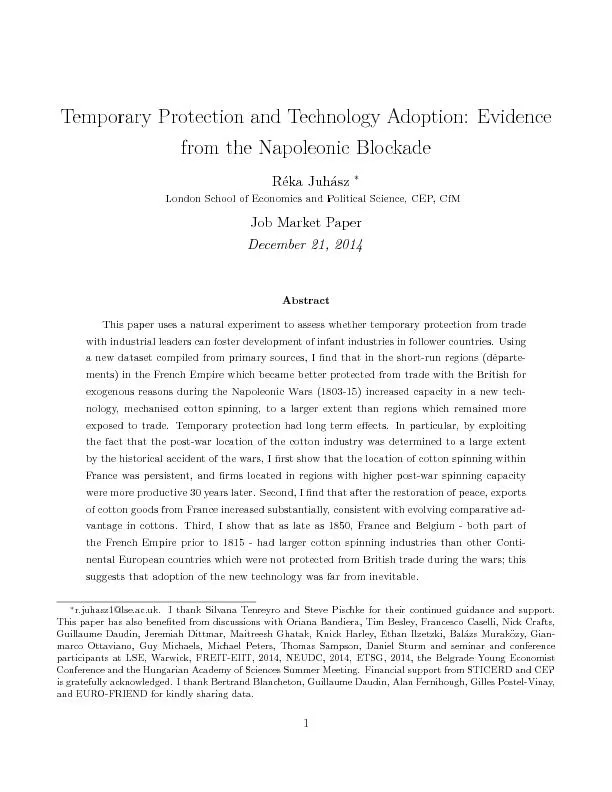 TemporaryProtectionandTechnologyAdoption:EvidencefromtheNapoleonicBloc