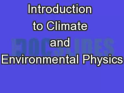 Introduction to Climate and Environmental Physics