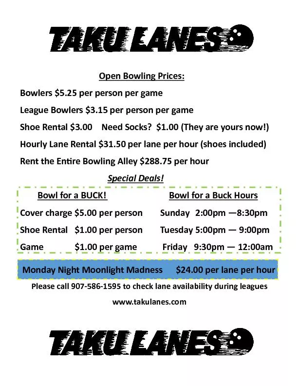 Open Bowling Prices: