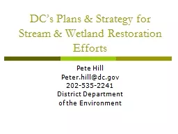 DC’s Plans & Strategy for Stream & Wetland Restor