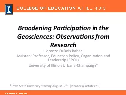 Broadening Participation in the Geosciences: Observations f