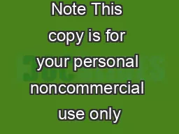 Note This copy is for your personal noncommercial use only