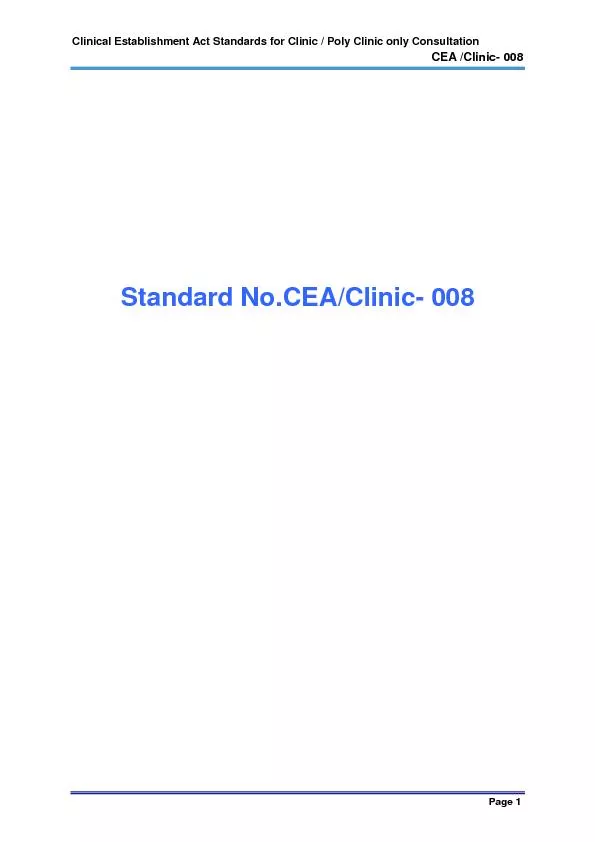 Clinical Establishment Act Standards for