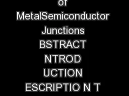 Specific Contact Resistance Measureme nts of MetalSemiconductor Junctions BSTRACT NTROD