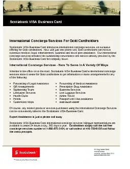 International Concierge Services For Gold Cardholders  Scotiabank VISA