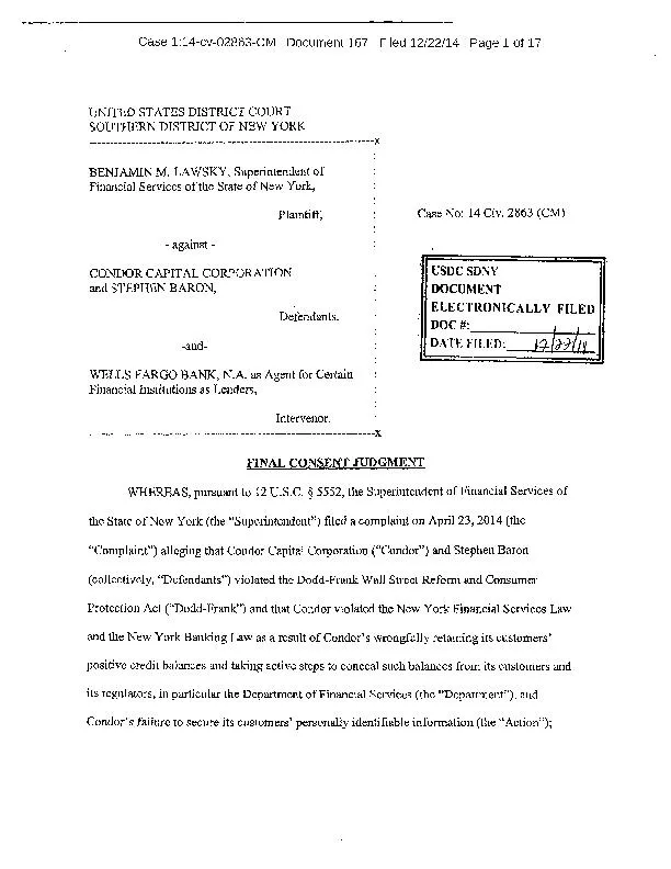 Case 1:14-cv-02863-CM Document 167 Filed 12/22/14 Page 17 of 17 Consen