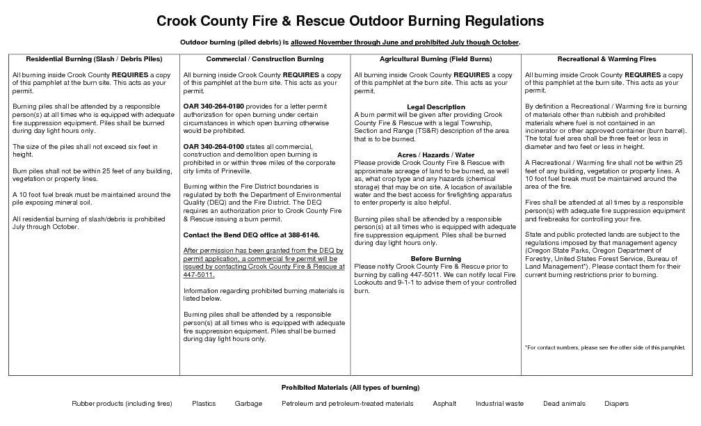 issued by contacting Crook County Fire & Rescue at