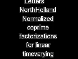 Systems  Control Letters     NorthHolland Normalized coprime factorizations for linear timevarying systems  R