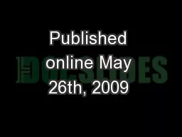 Published online May 26th, 2009 