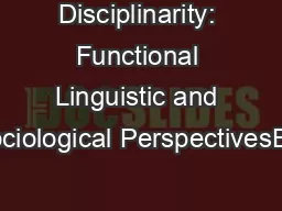 Disciplinarity: Functional Linguistic and Sociological PerspectivesEdi