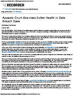 Appeals Court Absolves Sutter Health in Data Breach Case | The Recorde