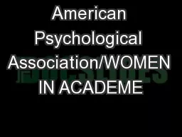 American Psychological Association/WOMEN IN ACADEME