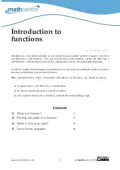 Introduction to functions mcTYintrofns Afunctionisarulewhichoperatesononenumbertogiveanoth