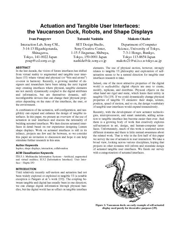 Actuation and Tangible User Interfaces: the Vaucanson Duck, Robots, an