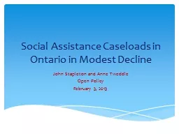 Social Assistance Caseloads in Ontario in Modest Decline