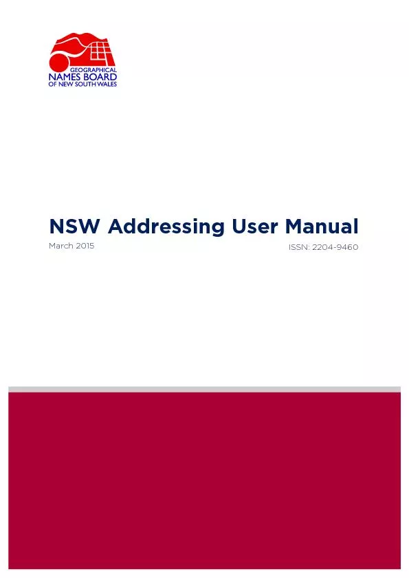 NSW Addressing User ManualMarch 2015ISSN: 2204-9460