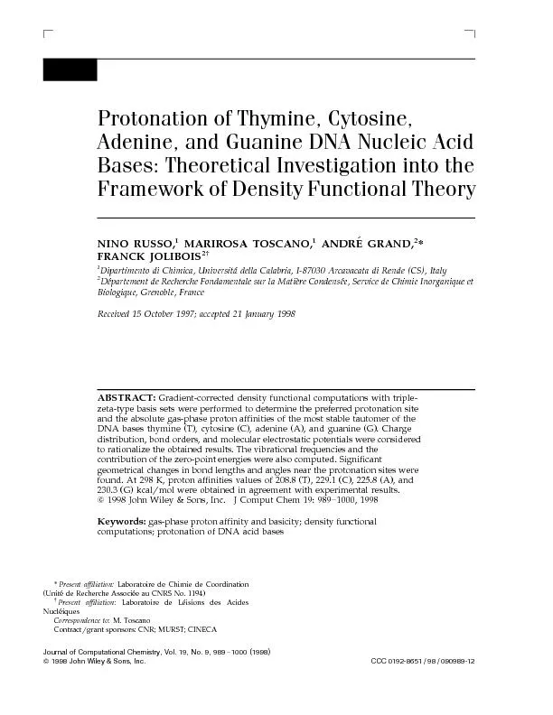 ProtonationofThymine,Cytosine,Adenine,andGuanineDNANucleicAcidBases:Th