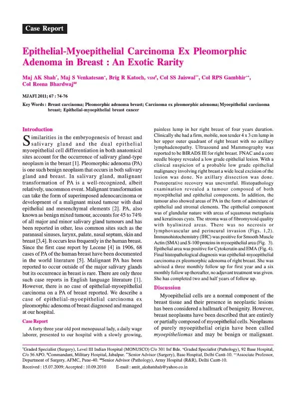 Pleomorphic adenoma (PA) is one such benign neoplasm that occurs in bo