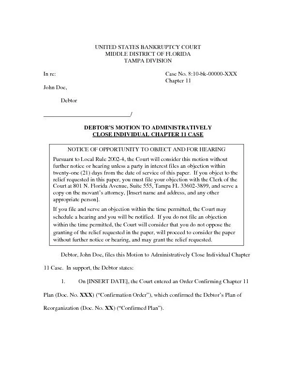 UNITED STATES BANKRUPTCY COURT TAMPA DIVISION In re: Case No. 8:10-bk-