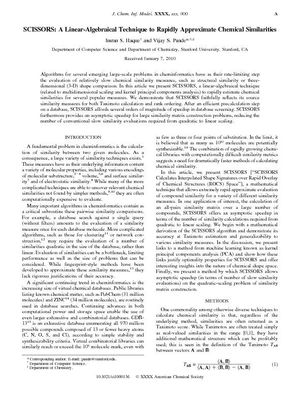 SCISSORS:ALinear-AlgebraicalTechniquetoRapidlyApproximateChemicalSimil