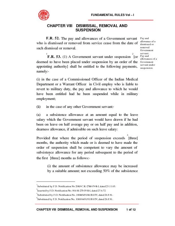 FUNDAMENTAL RULES Vol –    CHAPTER VIII  DISMISSAL, REMOVAL AND S