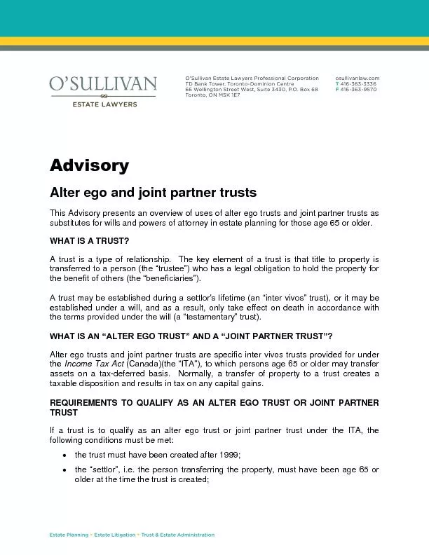 Alter ego and joint partner trusts