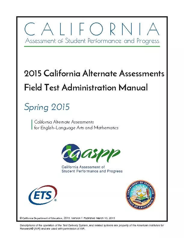 California Alternate Assessments Field
