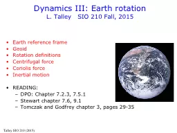 Dynamics III: Earth rotation