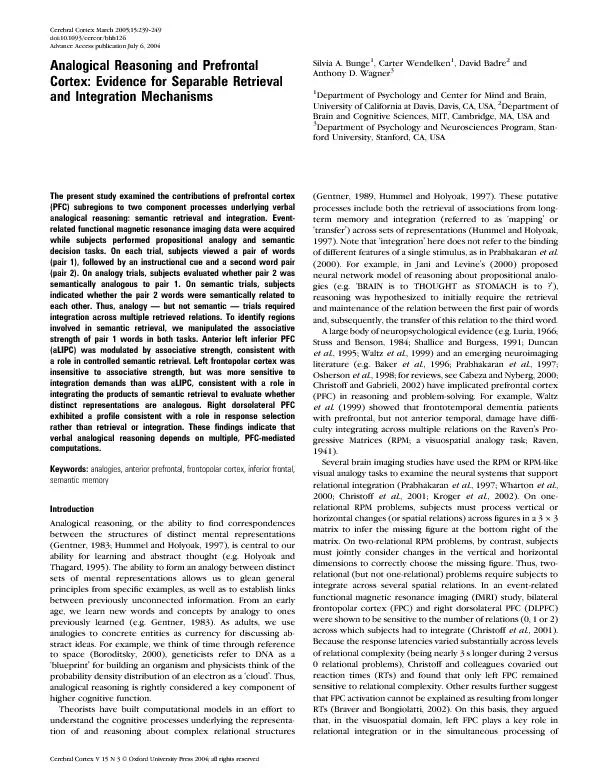 AnalogicalReasoningandPrefrontalCortex:EvidenceforSeparableRetrievalan