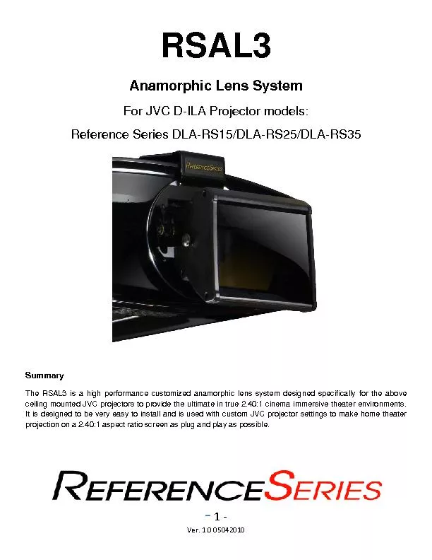 RSAL3Anamorphic Lens SystemFor JVCILArojector modelsReference Series D
