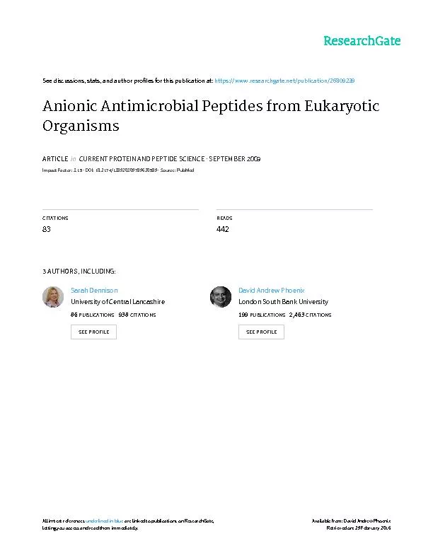Anionic Antimicrobial Peptides from Eukaryotic OrganismsCurrent Protei