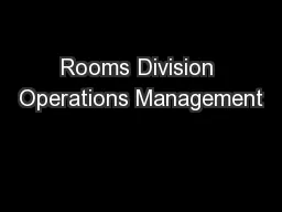 Rooms Division Operations Management