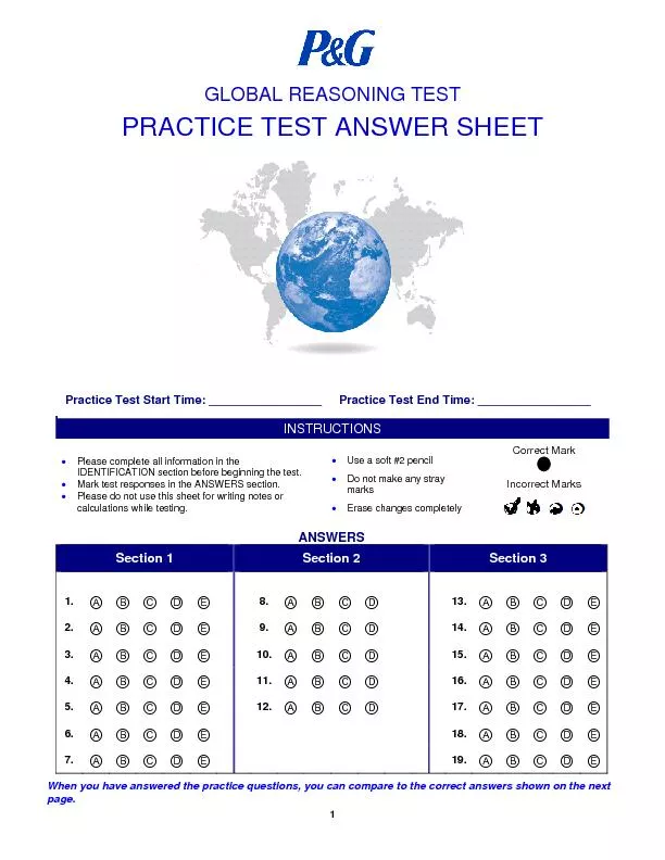1GLOBAL REASONING TEST  PRACTICE TEST ANSWER SHEET