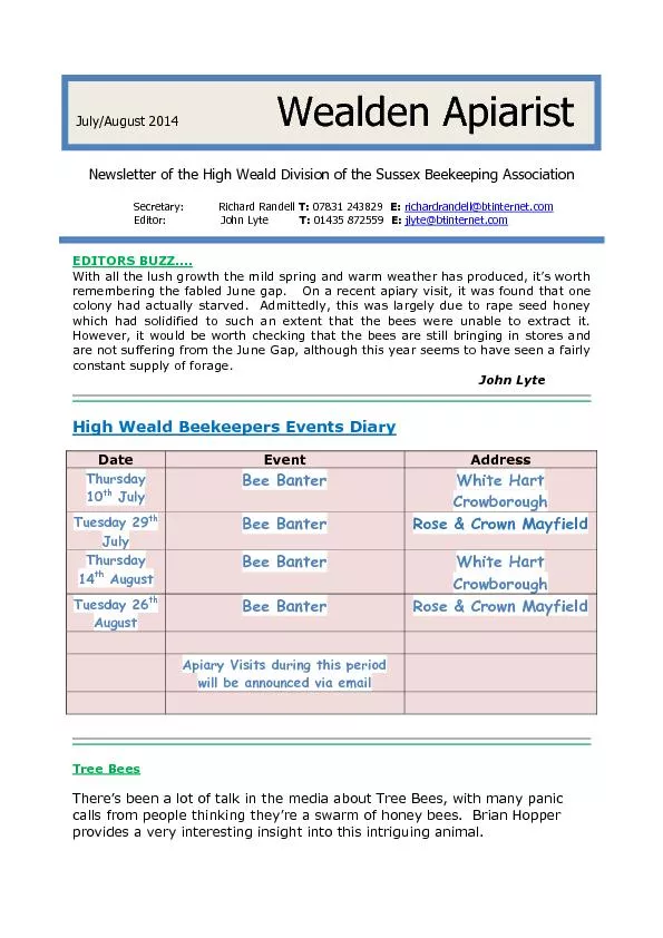 Newsletter of the High Weald Division of the Sussex Beekeeping Associa